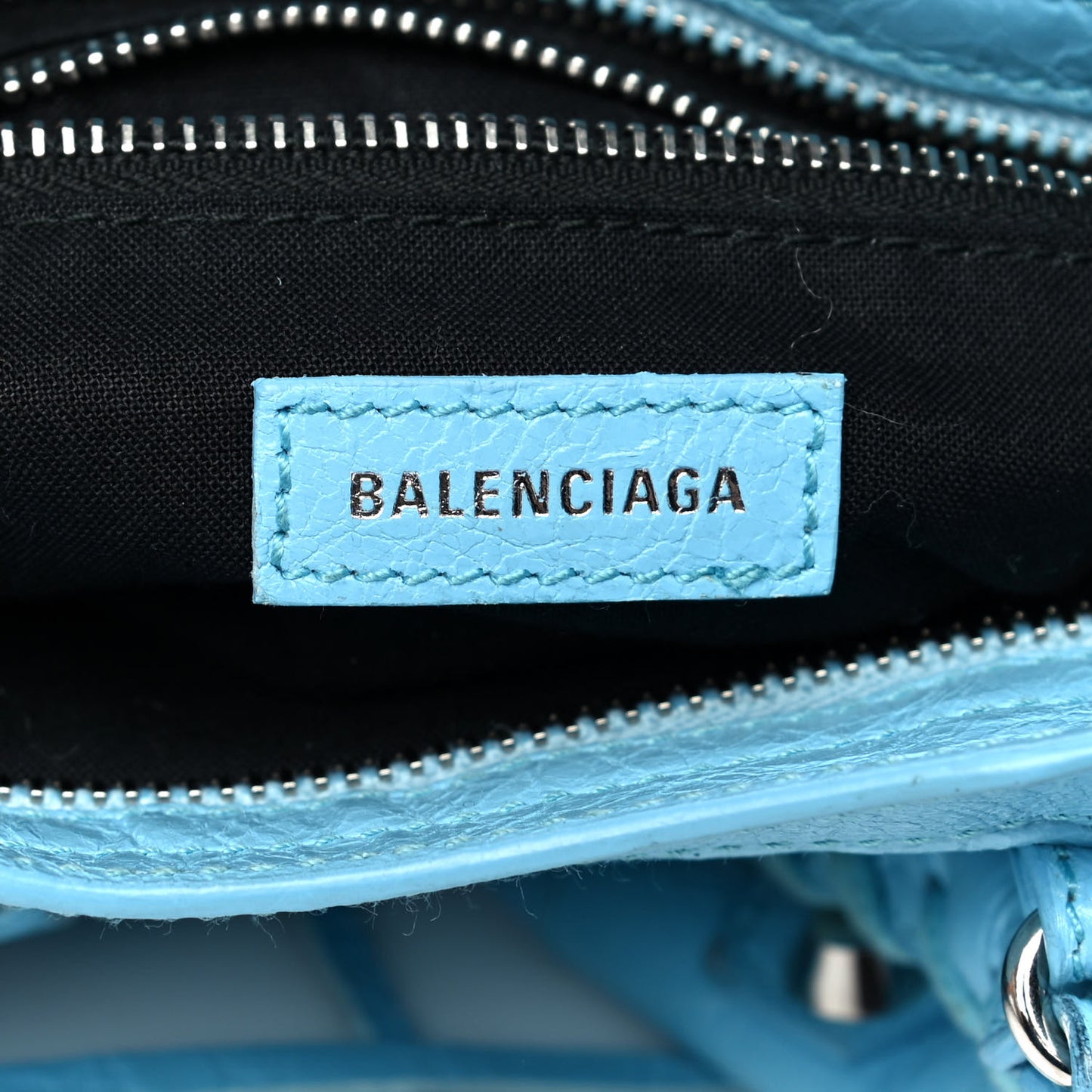 Agneau Classic Silver Hardware Mini City Logo Strap Baby Blue Black