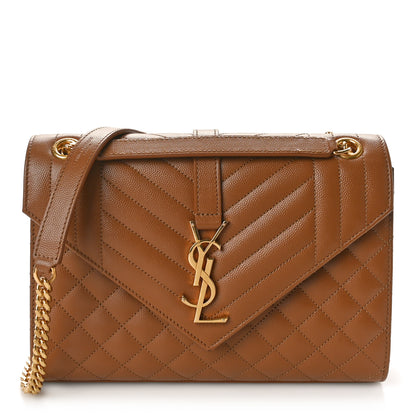 Saint Laurent Grain De Poudre Textured Mixed Matelasse Medium Triquilt Monogram Satchel Dark Latte 1 of 10