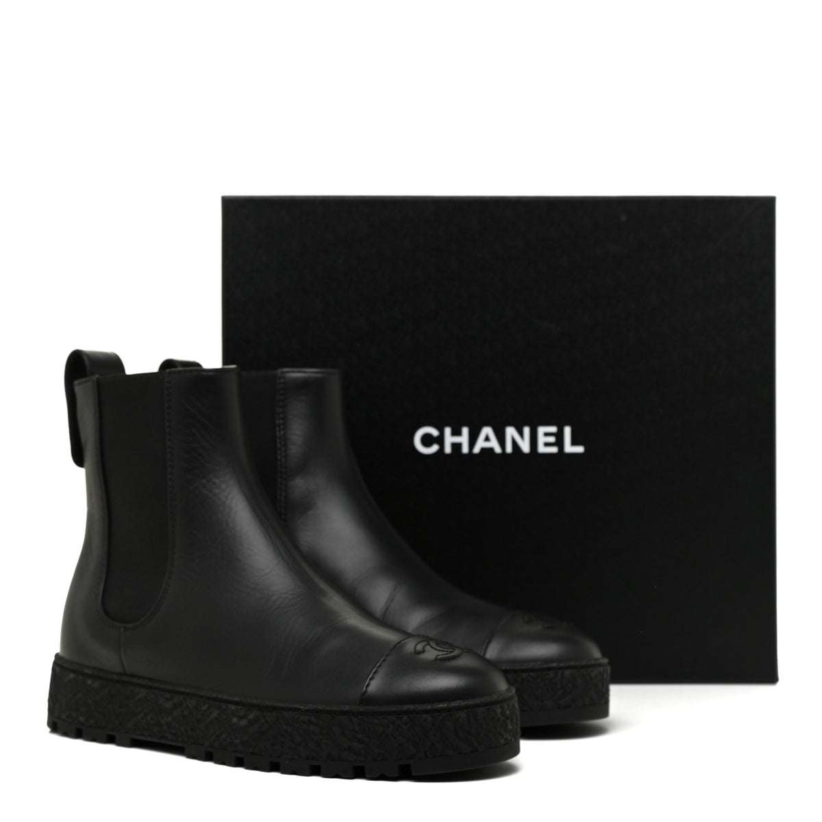 Chanel Calfskin Cap Toe CC Ankle Boots 39 Black 16 of 16
