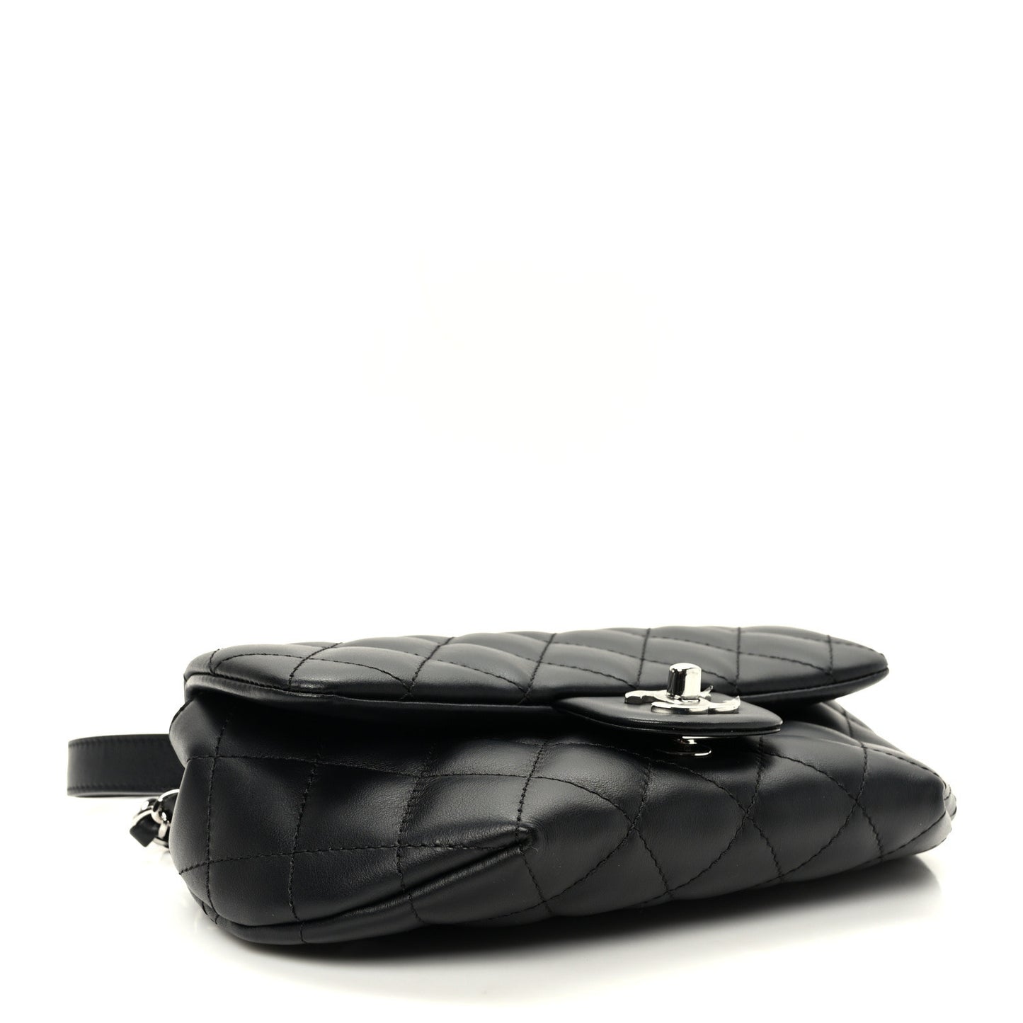 Calfskin Quilted CC Uniform Flap Belt Bag Black