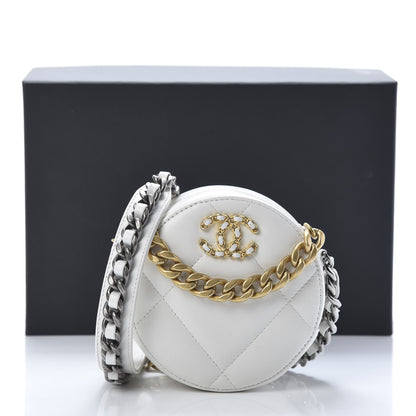 Chanel Shiny Goatskin Quilted Chanel 19 Round Clutch With Chain White 11 of 11