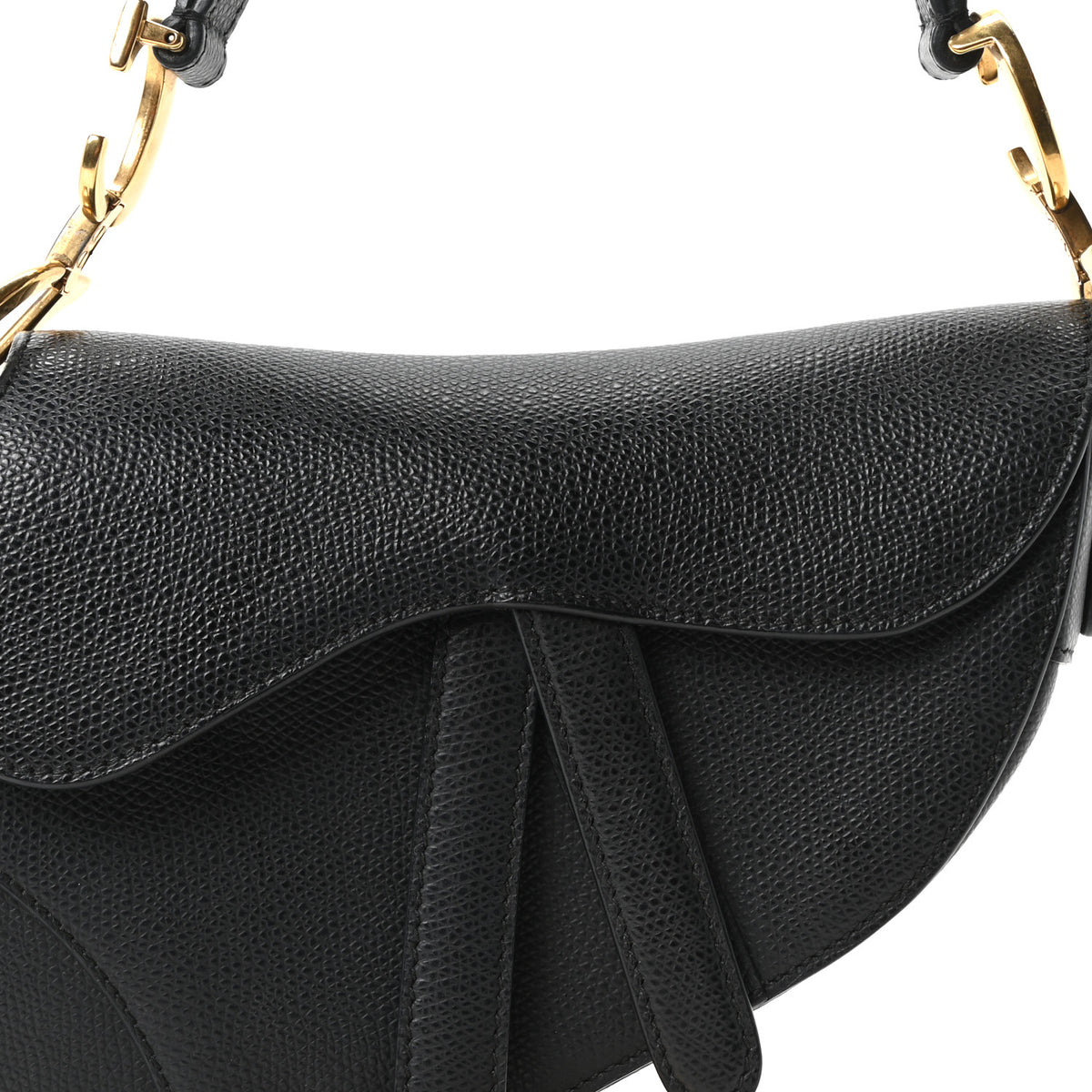 Grained Calfskin Mini Saddle Bag Black