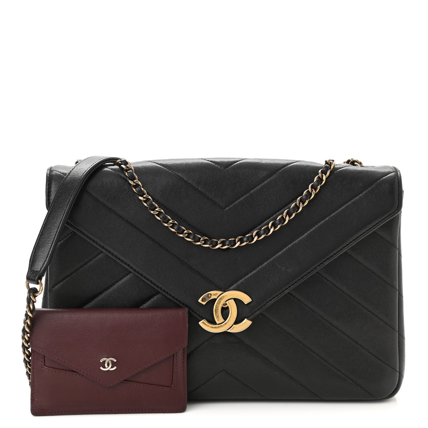 Lambskin Chevron Quilted Medium Envelope Flap Black