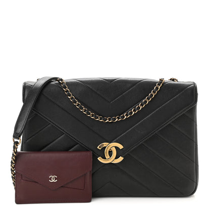 Chanel Lambskin Chevron Quilted Medium Envelope Flap Black 2 of 13