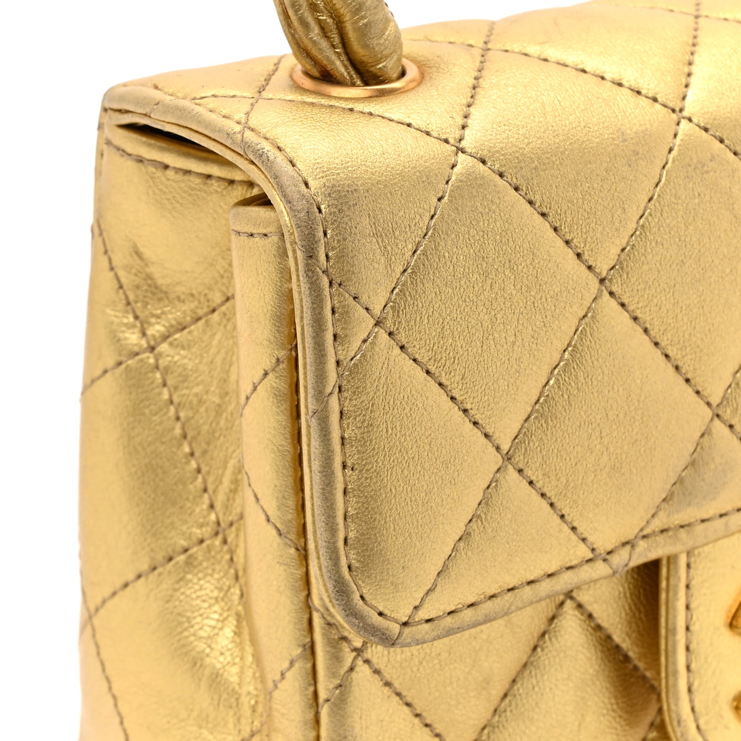 Metallic Lambskin Quilted Parent Child Kelly Flap Gold