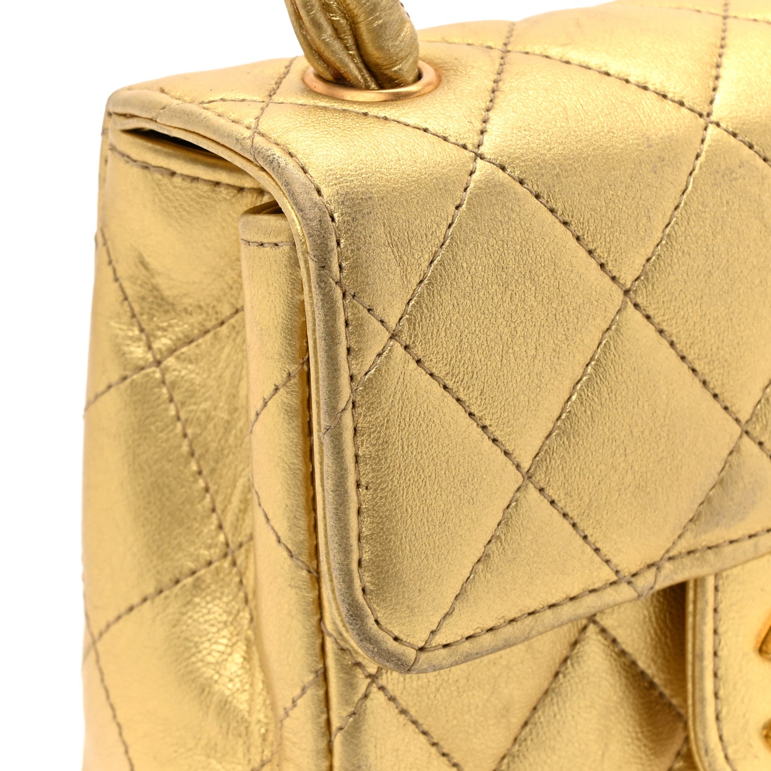 Chanel Metallic Lambskin Quilted Parent Child Kelly Flap Gold 25 of 29
