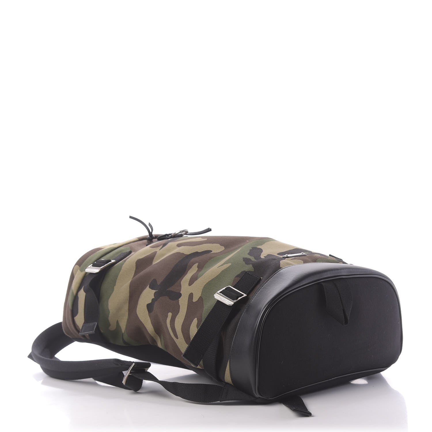 Saint Laurent Canvas Calfskin Camouflage Race Rivington Backpack Kaki Black 3 of 10