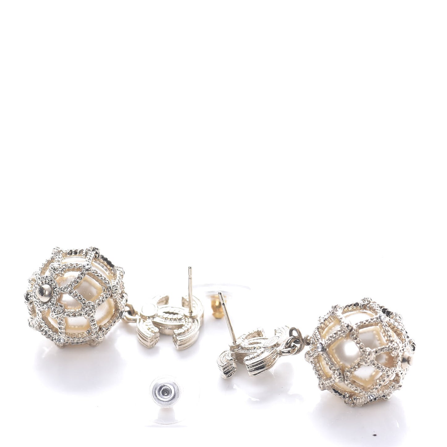 Pearl Caged CC Drop Earrings Gold