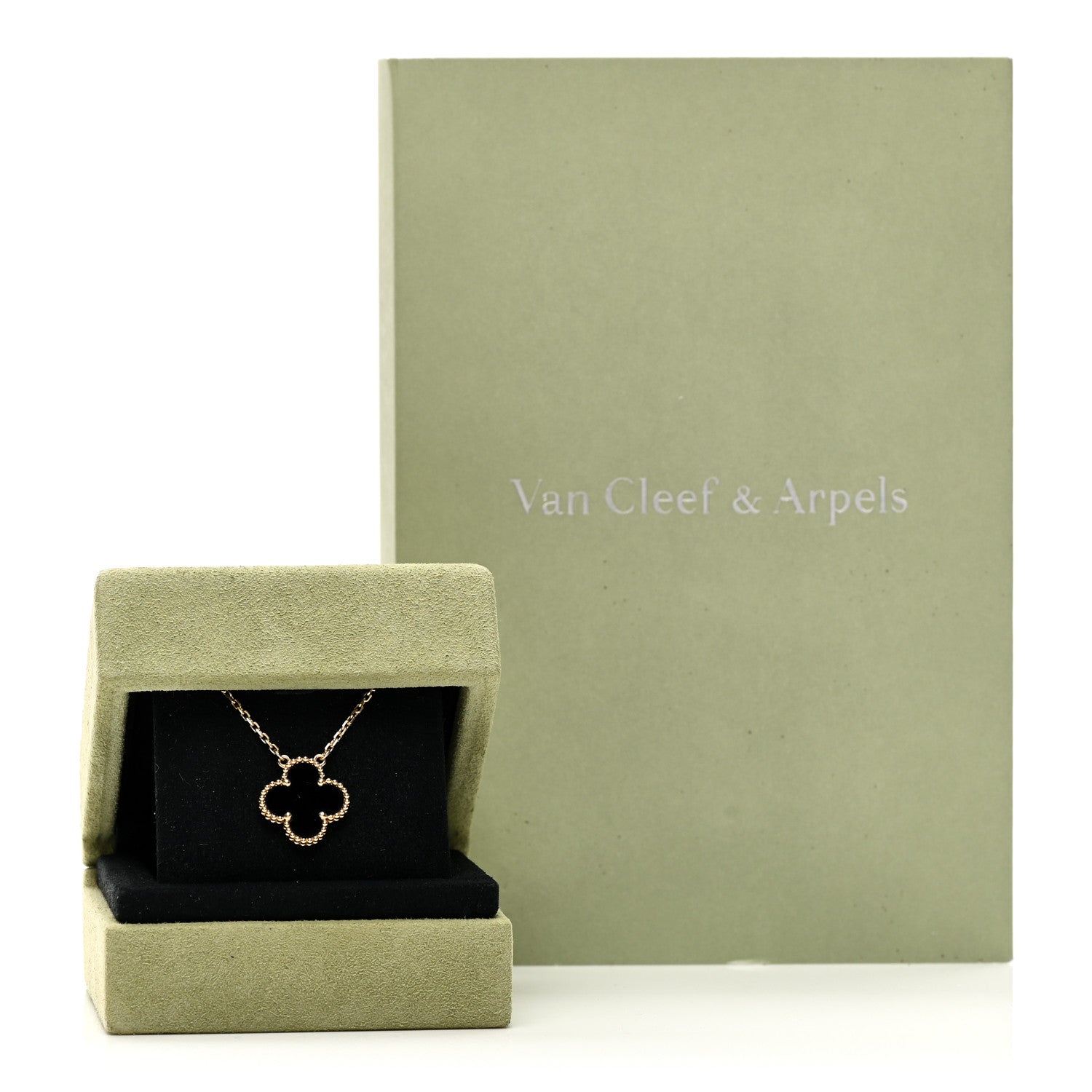 Van Cleef & Arpels 18K Yellow Gold Black Onyx Vintage Alhambra Pendant Necklace 6 of 6
