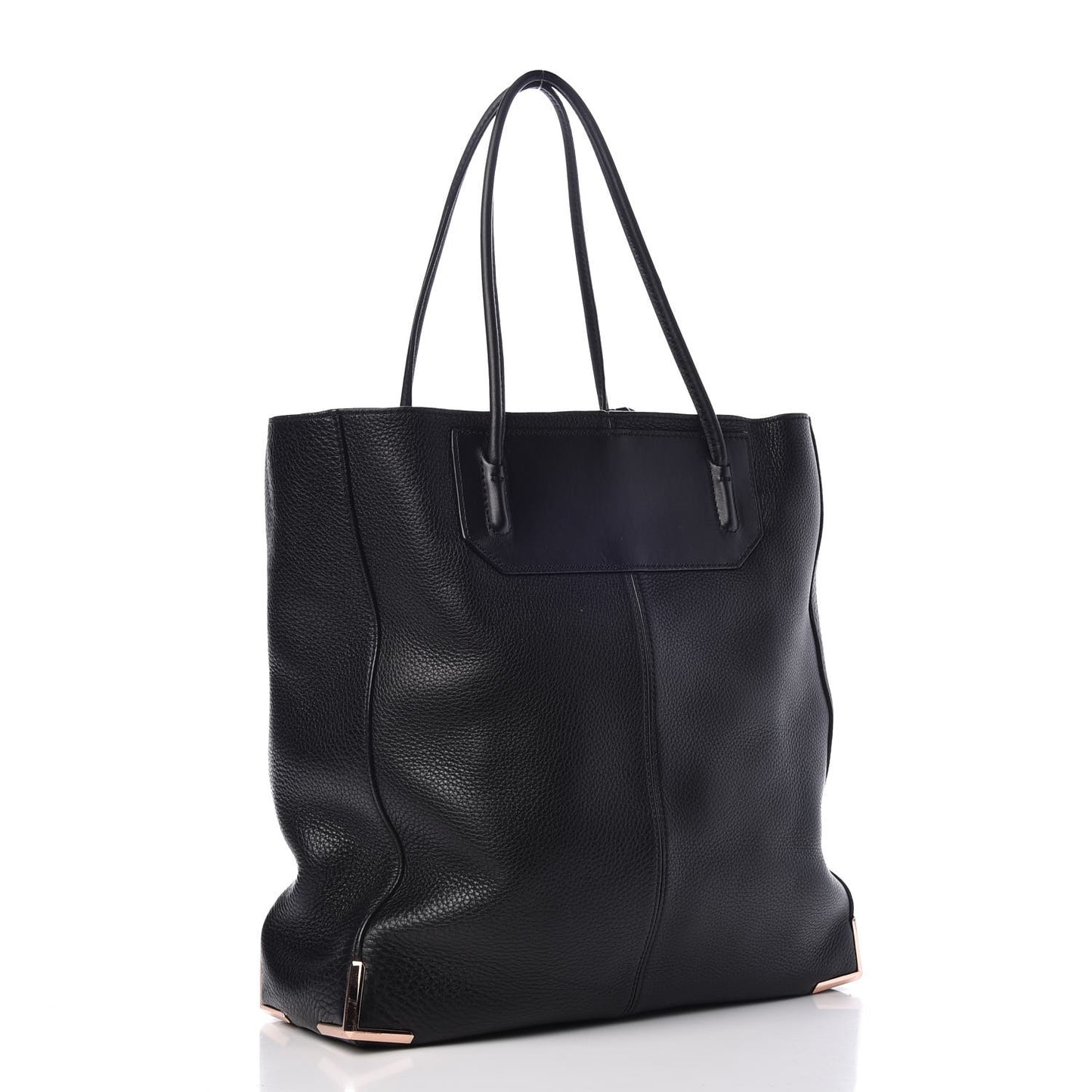 Pebbled Calfskin Prisma Skeletal Tote Black Rose Gold Hardware