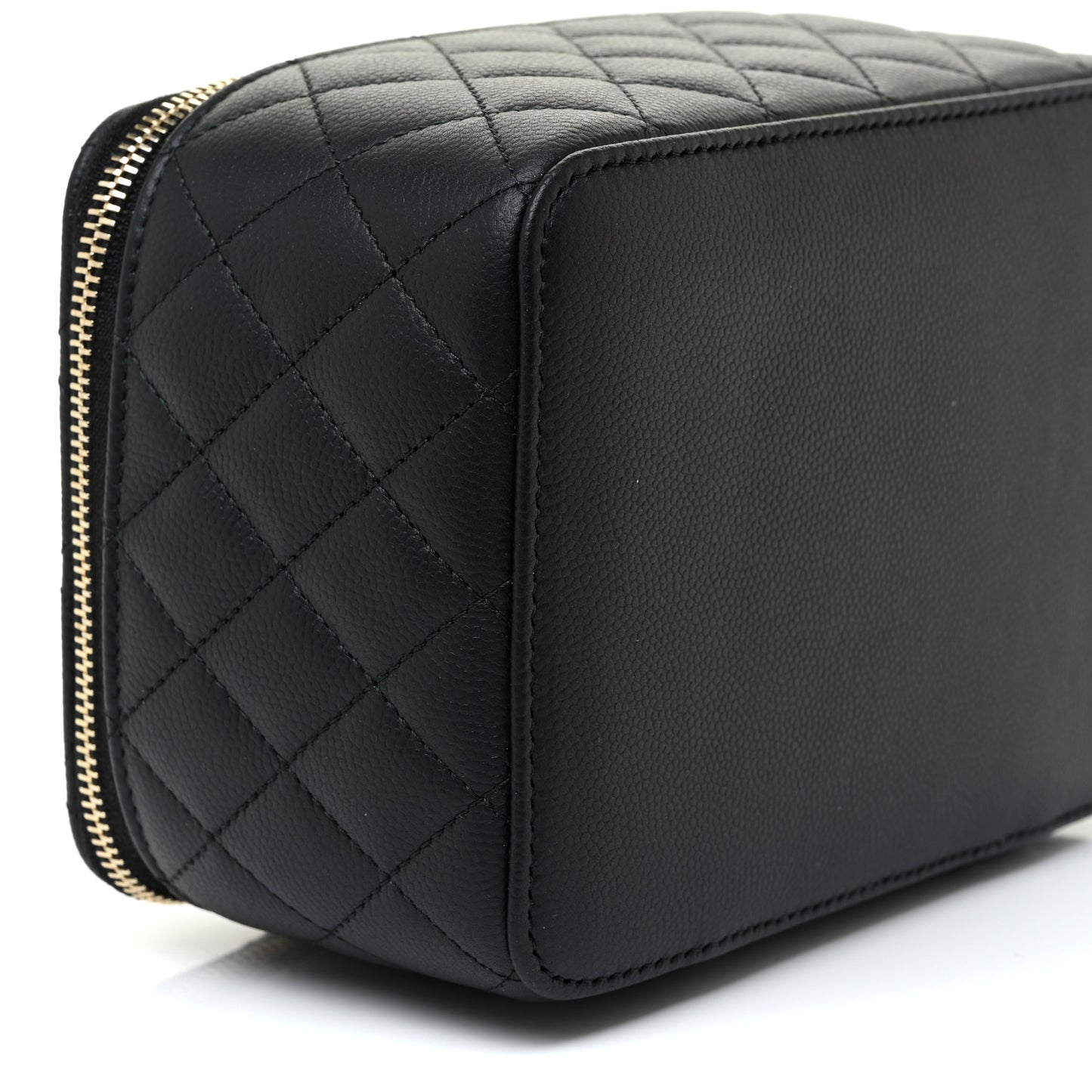 Caviar Quilted Top Handle Jewelry Case Black