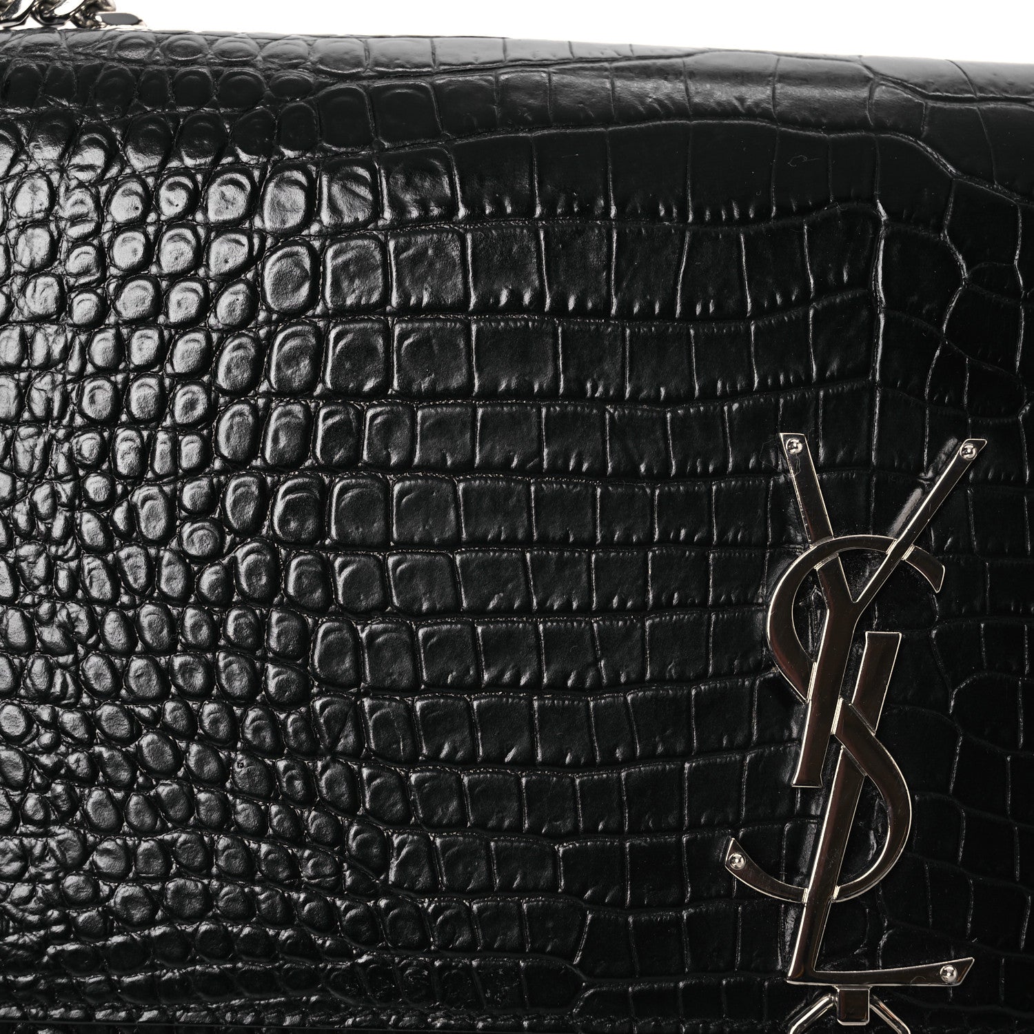 Saint Laurent Calfskin Crocodile Embossed Medium Classic Monogram Kate Tassel Satchel Black 8 of 13