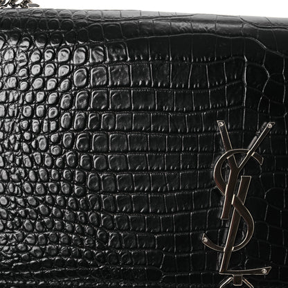 Saint Laurent Calfskin Crocodile Embossed Medium Classic Monogram Kate Tassel Satchel Black 8 of 13