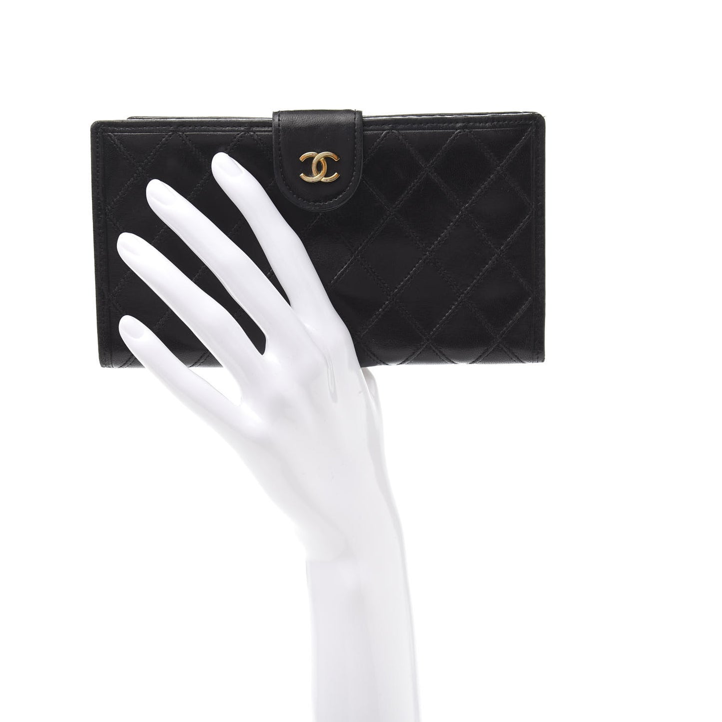 Lambskin Diamond Stitched French Wallet Black
