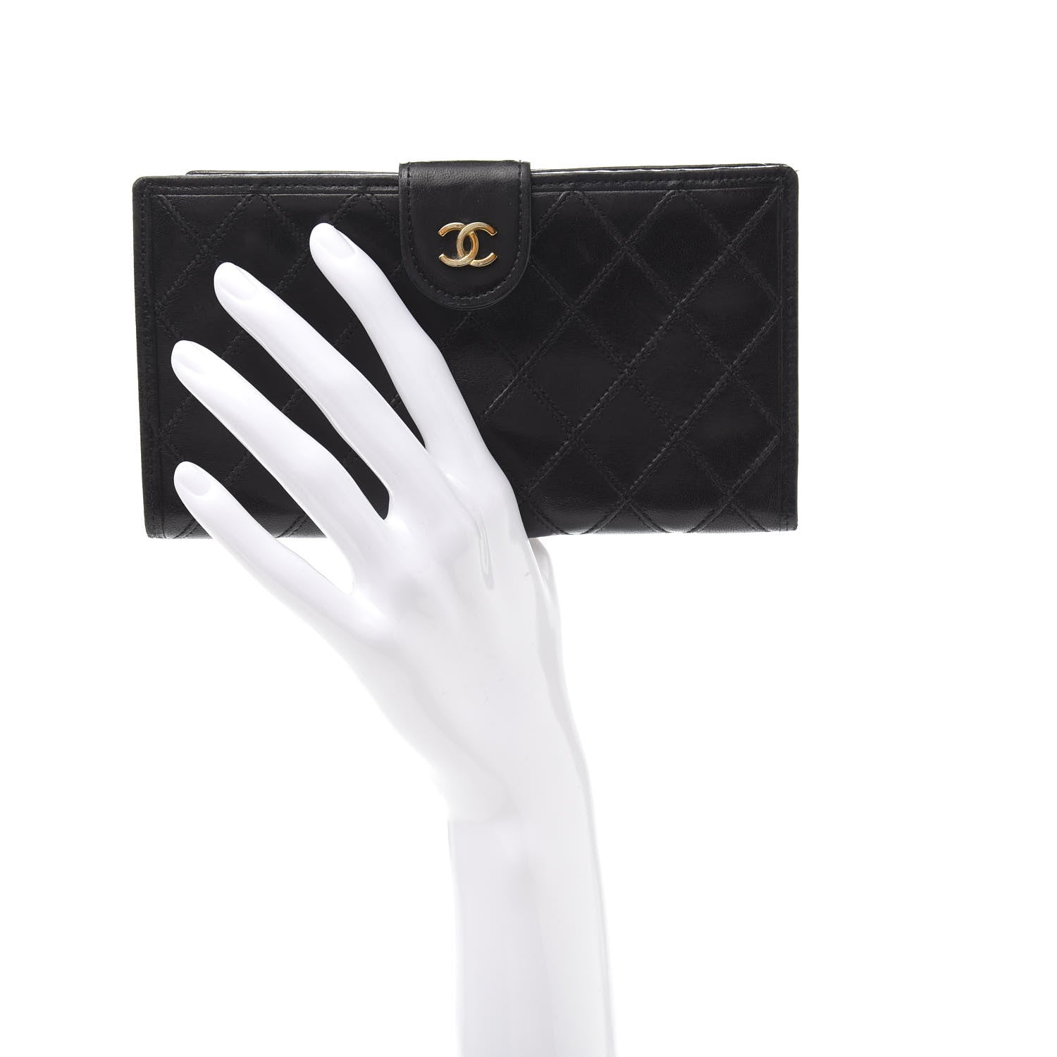 Chanel Lambskin Diamond Stitched French Wallet Black 2 of 11