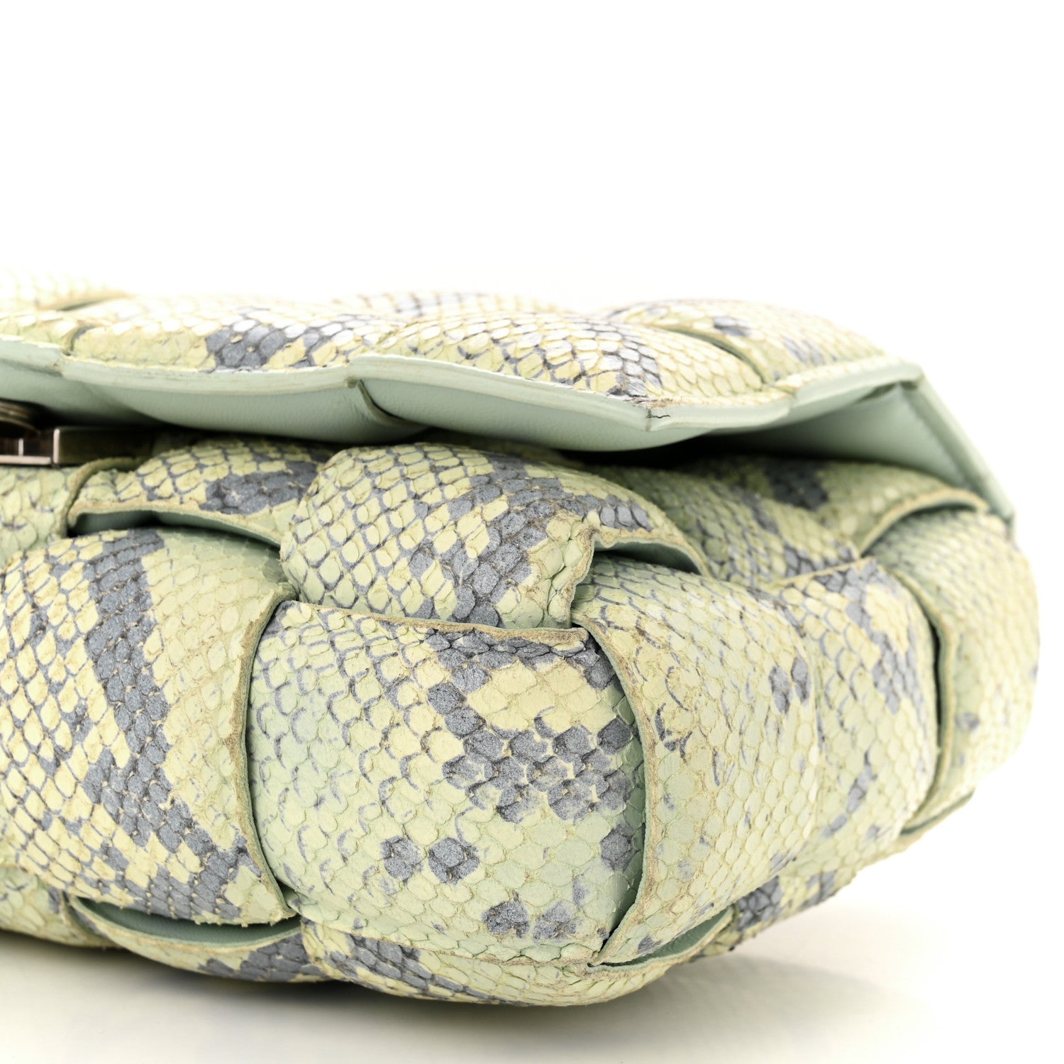Bottega Veneta Goatskin Python Embossed Padded Cassette Crossbody Bag Kiwi Black Silver 10 of 11