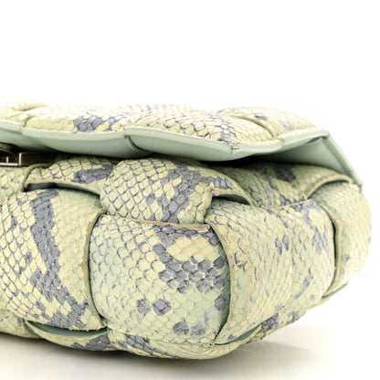 Bottega Veneta Goatskin Python Embossed Padded Cassette Crossbody Bag Kiwi Black Silver 10 of 11