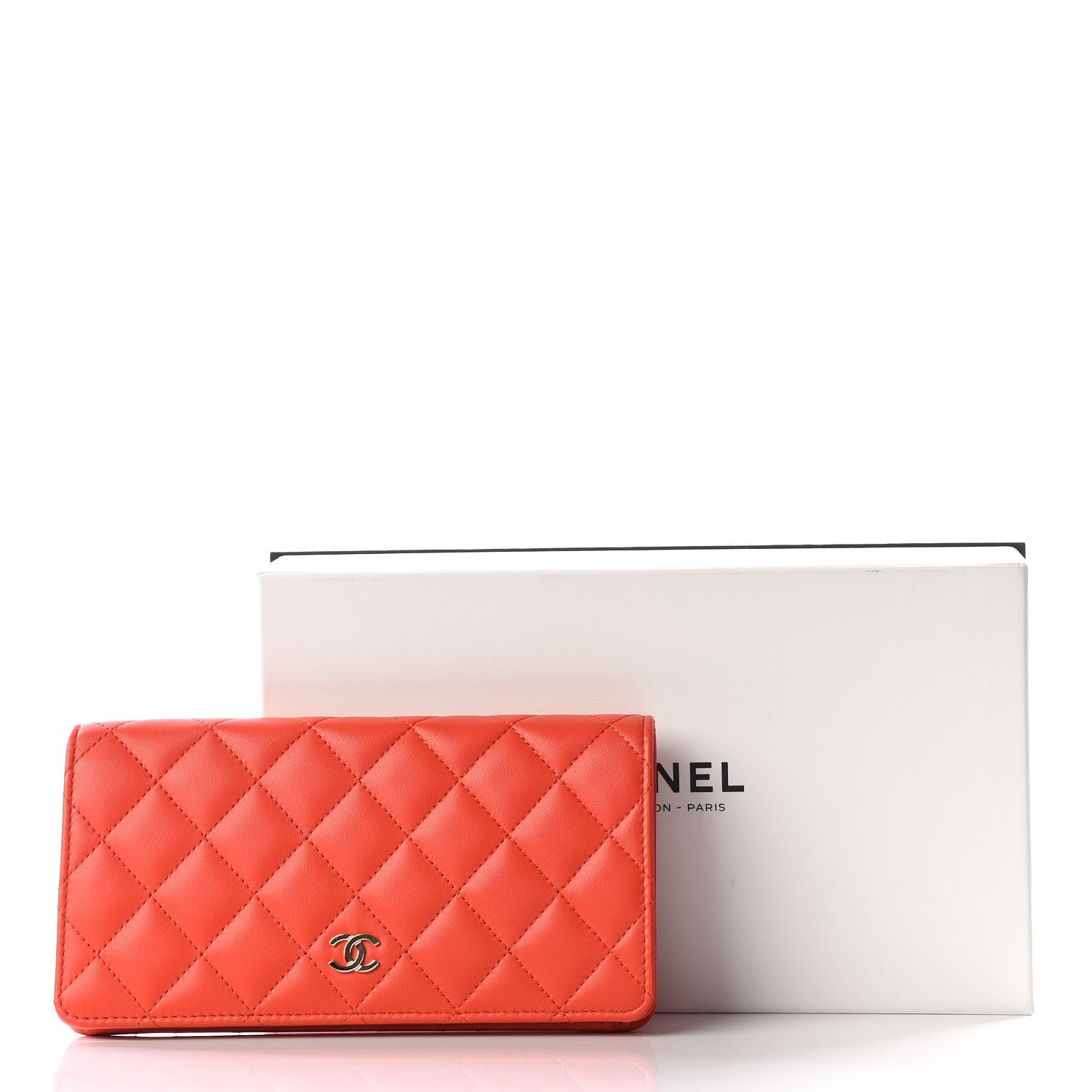 Chanel Lambskin Quilted Yen Wallet Orange 10 of 10