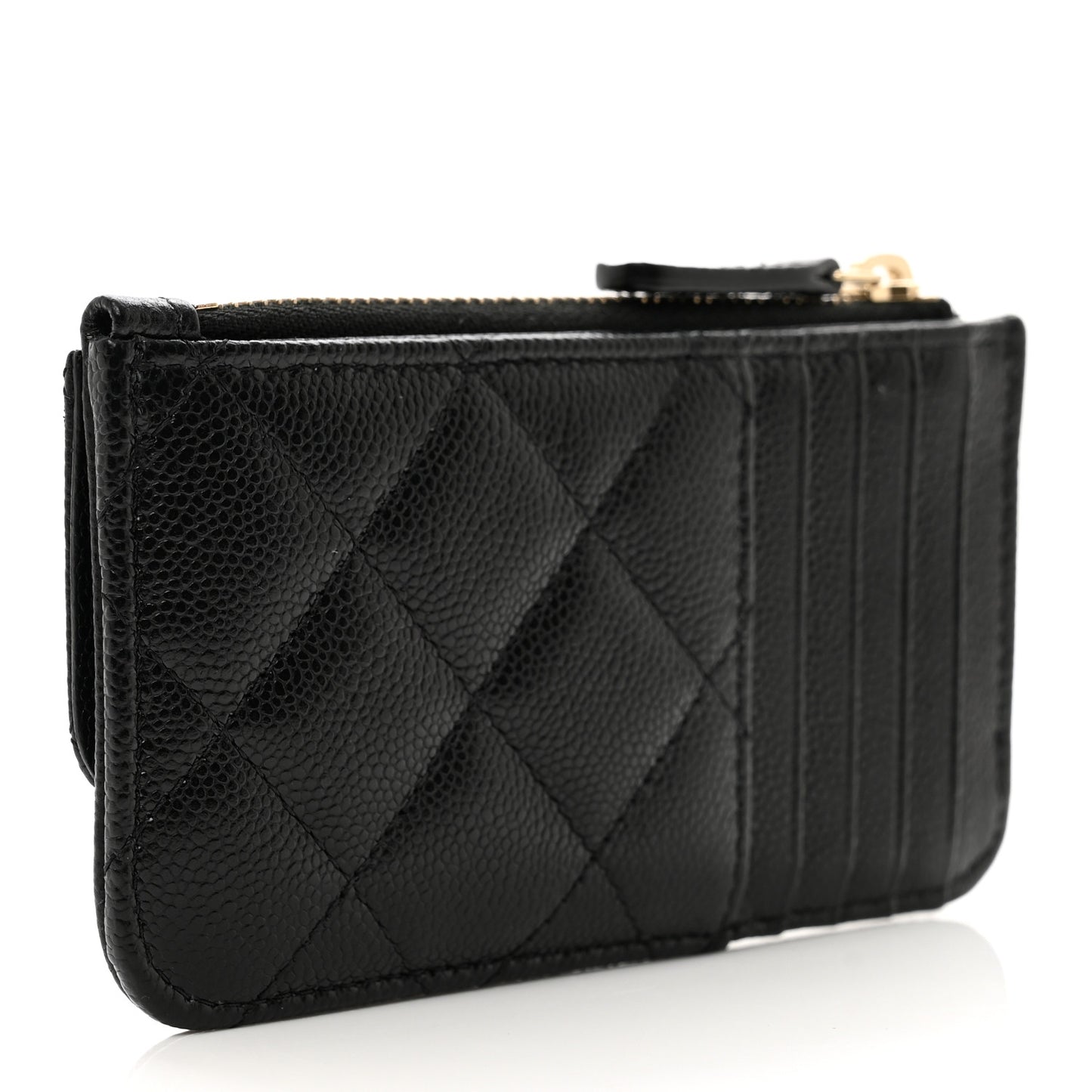 Caviar Quilted Flap Zip Card Holder Black