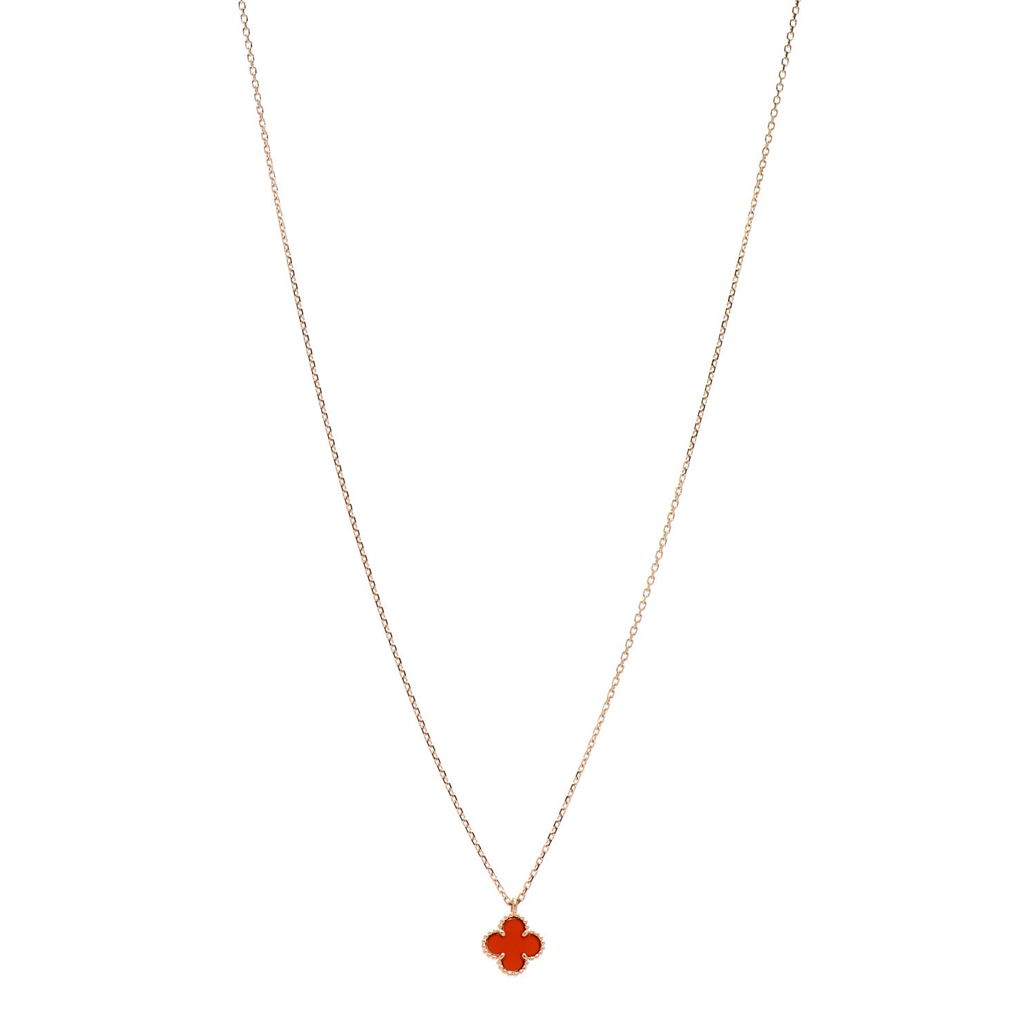 Van Cleef & Arpels 18K Rose Gold Carnelian Sweet Alhambra Pendant Necklace 1 of 5