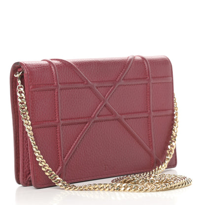 Christian Dior Grained Calfskin Diorama Wallet on Chain Pouch Burgundy 3 of 15