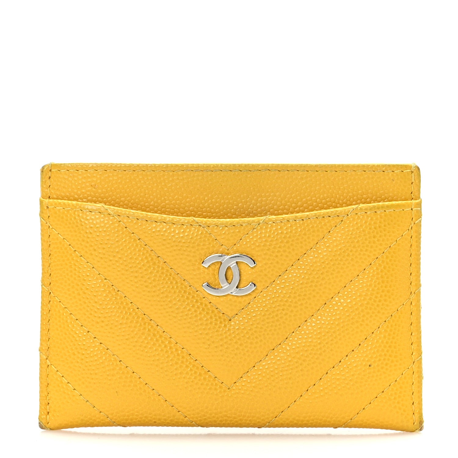 Chanel Caviar Chevron Quilted Card Holder Yellow 1 of 11