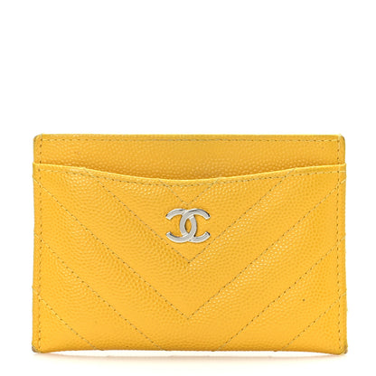 Chanel Caviar Chevron Quilted Card Holder Yellow 1 of 11