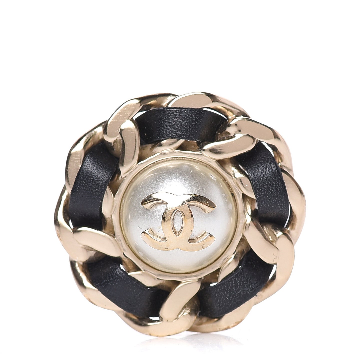 Pearl Lambskin CC Chain Ring 6 Gold