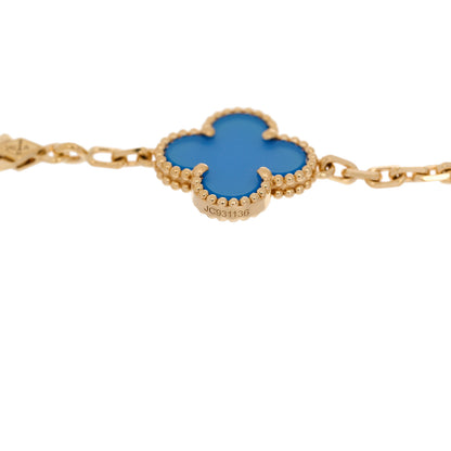 Van Cleef & Arpels 18K Yellow Gold Blue Agate 5 Motifs Vintage Alhambra Bracelet 5 of 5