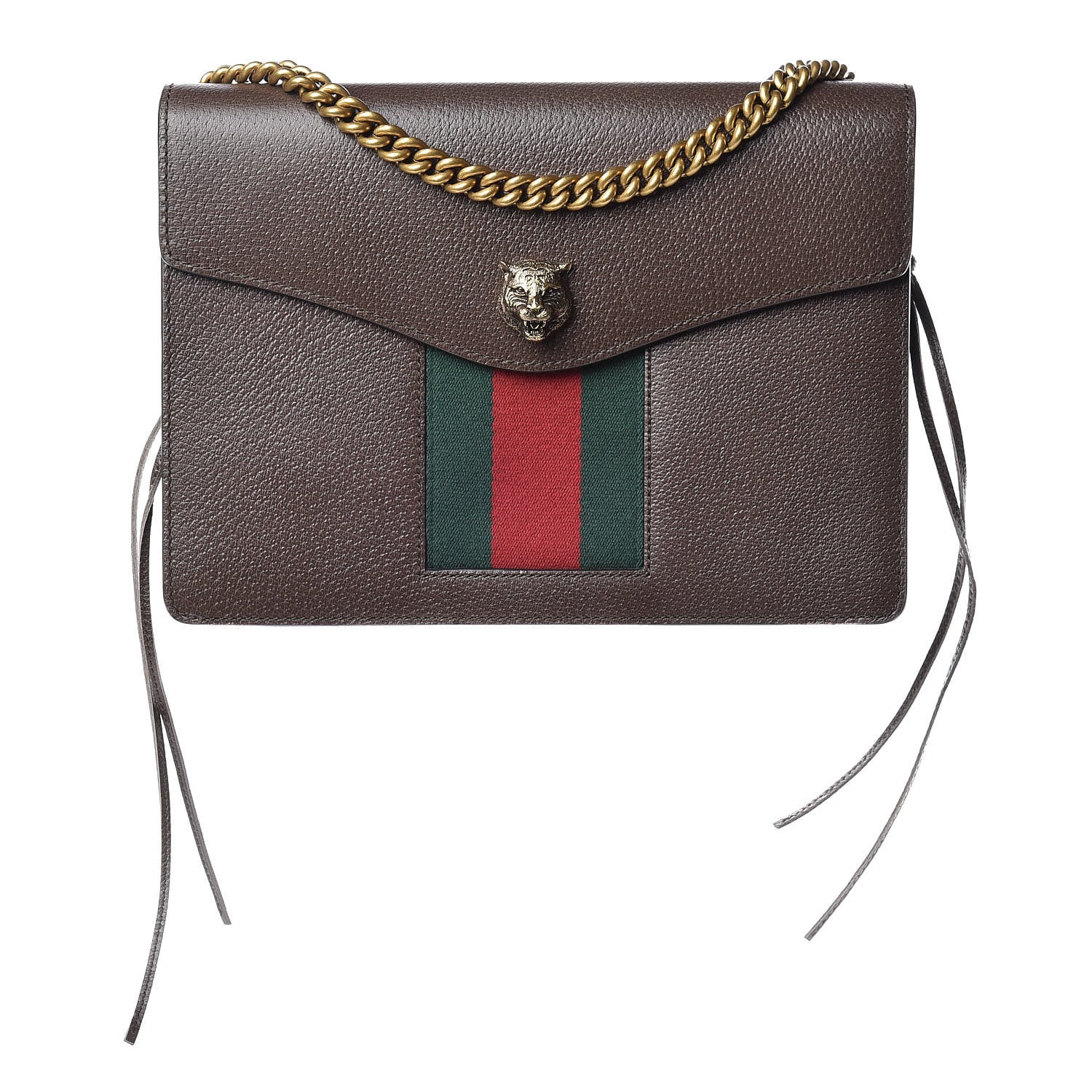 Gucci Grained Calfskin Web Animalier Shoulder Bag Brown 1 of 9
