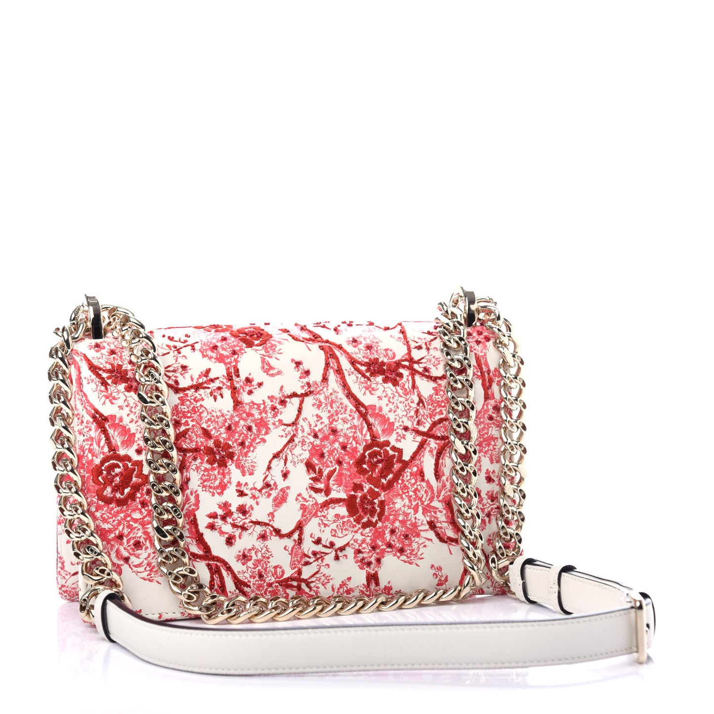 Embroidered Floral Toile de Jouy Medium Diorama Flap Bag Red
