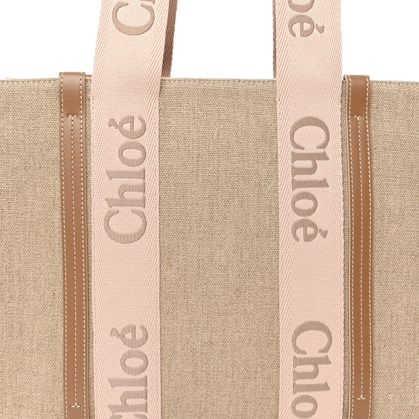 Linen Calfskin Medium Woody Ribbon Tote Blushy Beige