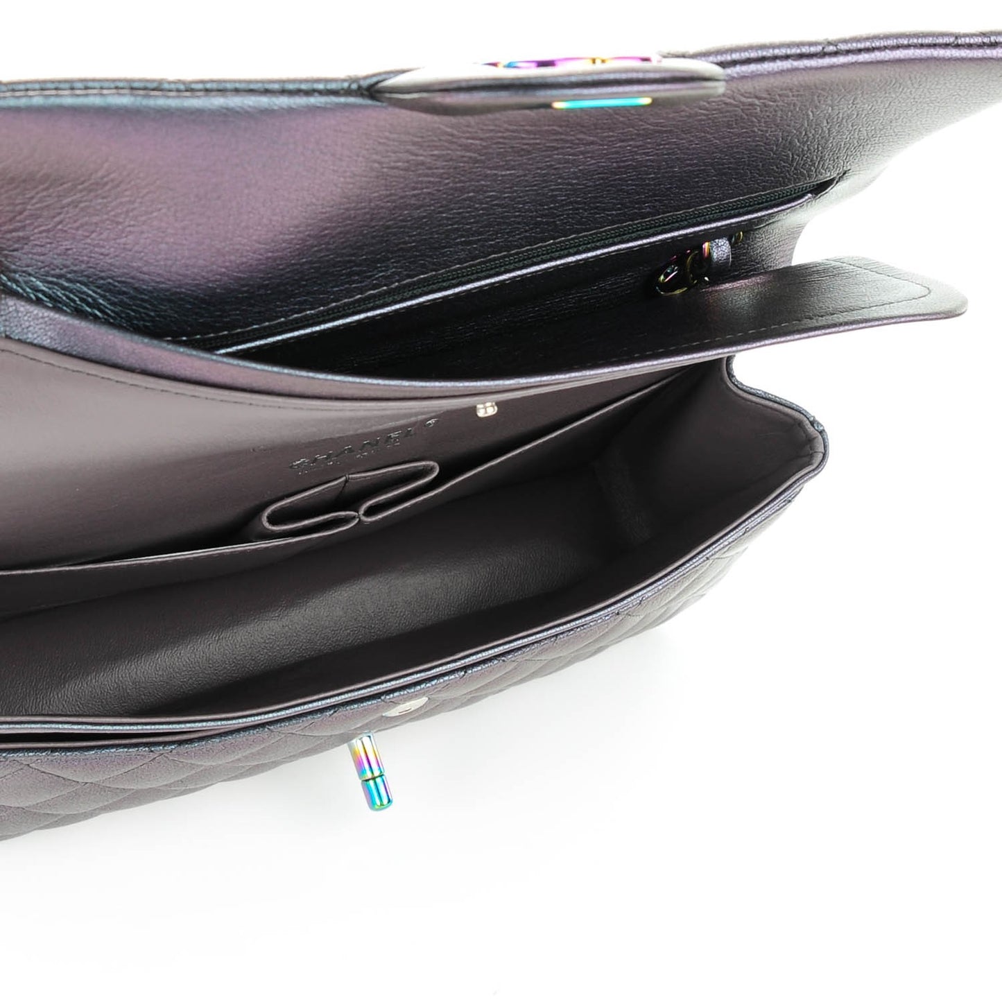 Iridescent Goatskin Quilted Medium Flap Purple