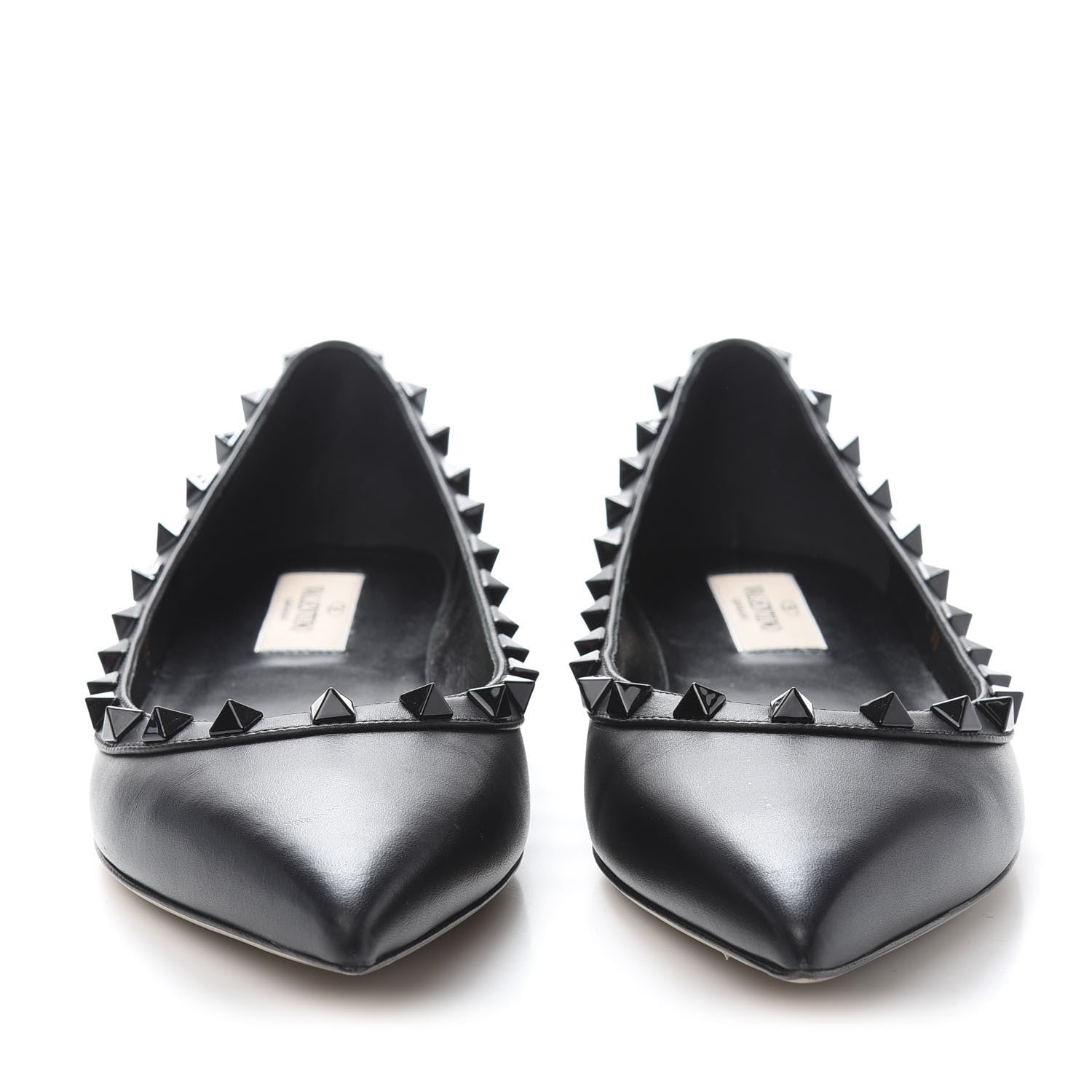 Valentino Garavani Calfskin Lacquered Monochrome Rockstud Ballerina Flats 37 Black 2 of 9