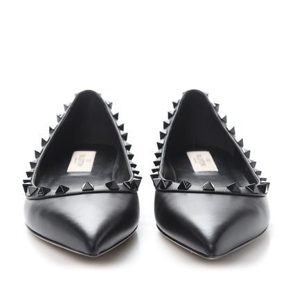 Valentino Garavani Calfskin Lacquered Monochrome Rockstud Ballerina Flats 37 Black 2 of 9