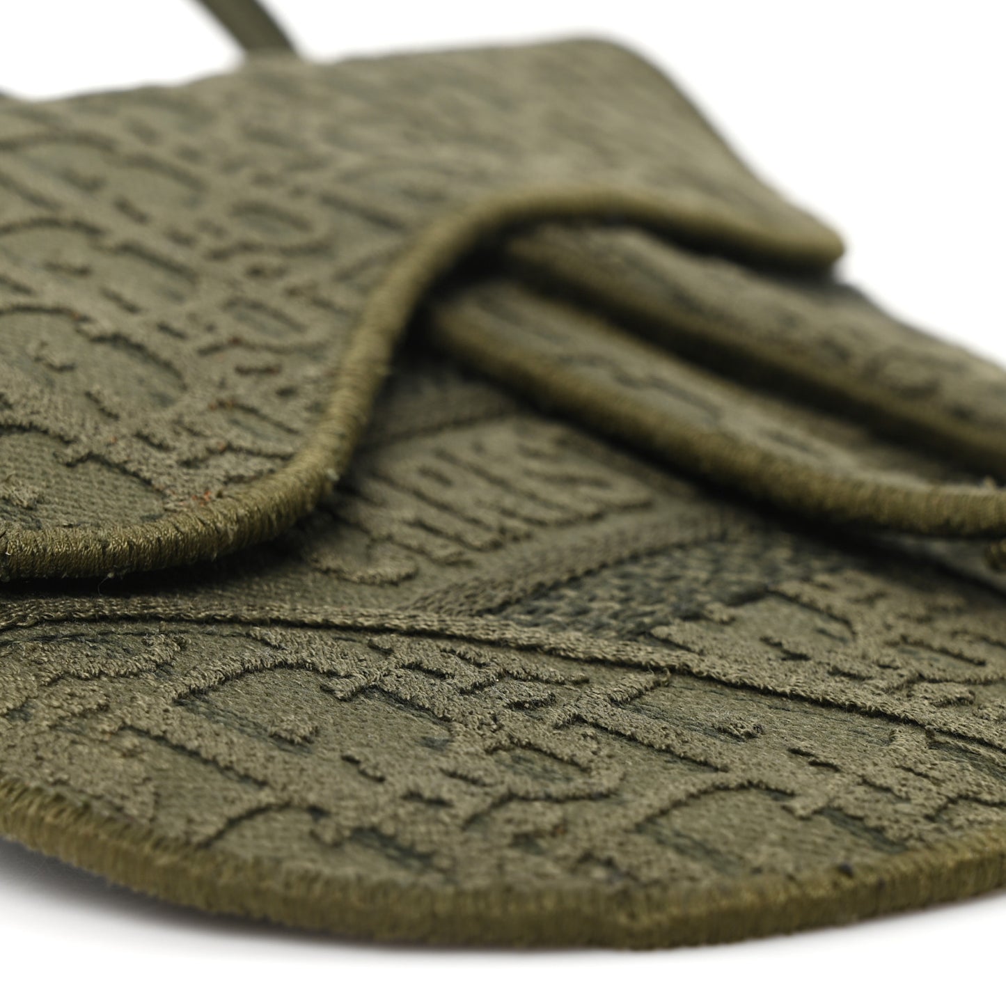 Oblique Embroidered Slim Saddle Belt Pouch Green