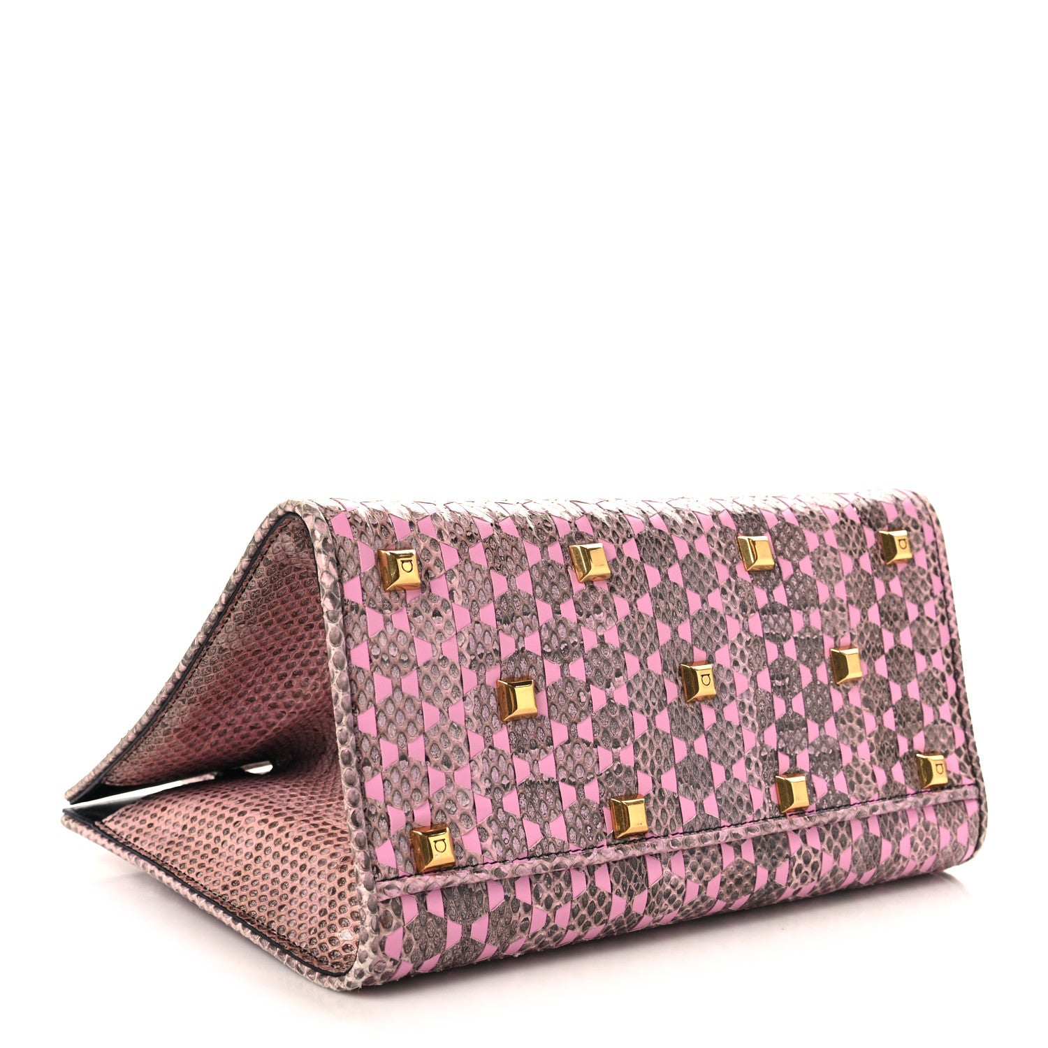 Salvatore Ferragamo Calfskin Snakeskin Woven The Studio Box Tote