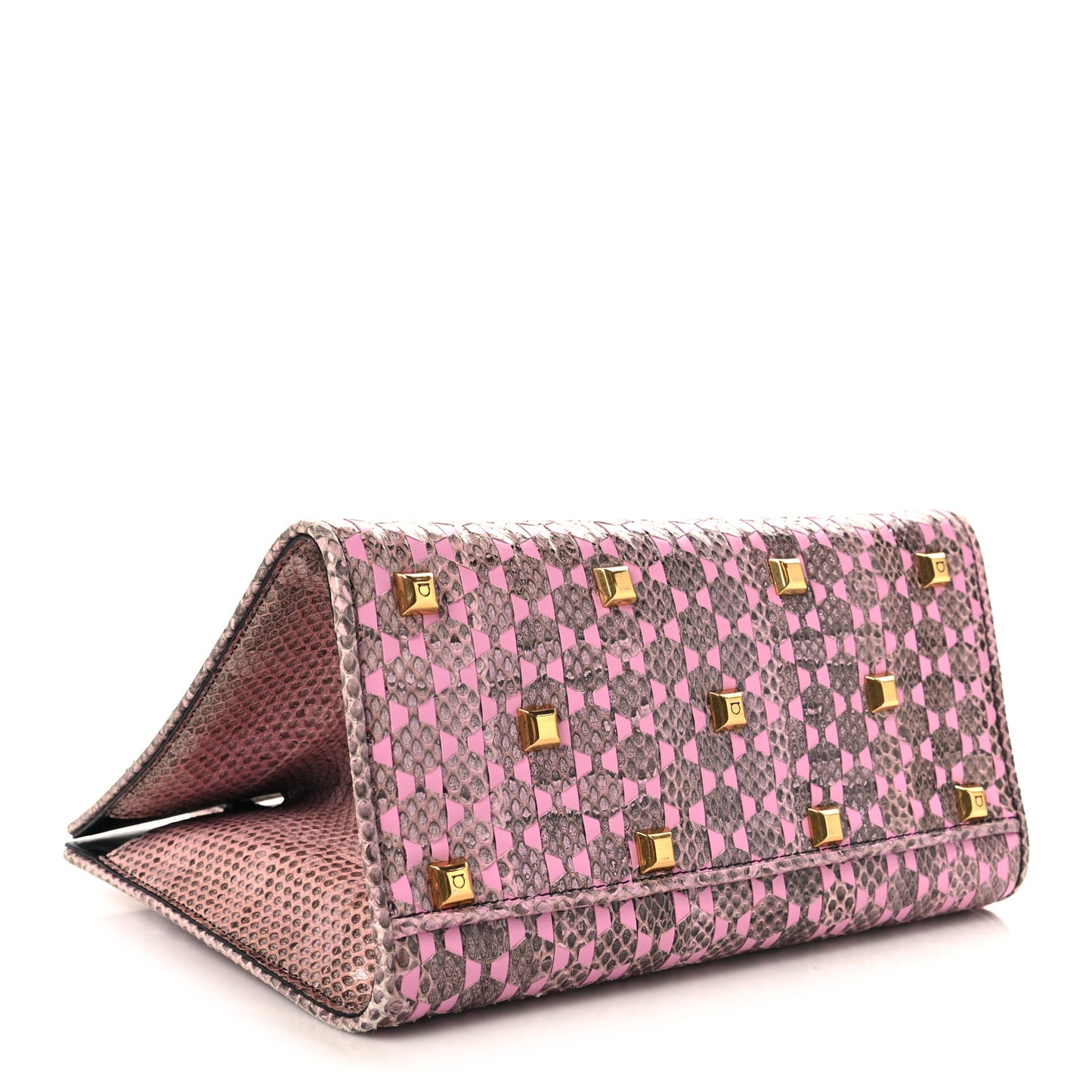 Calfskin Snakeskin Woven The Studio Box Tote Pink Brown