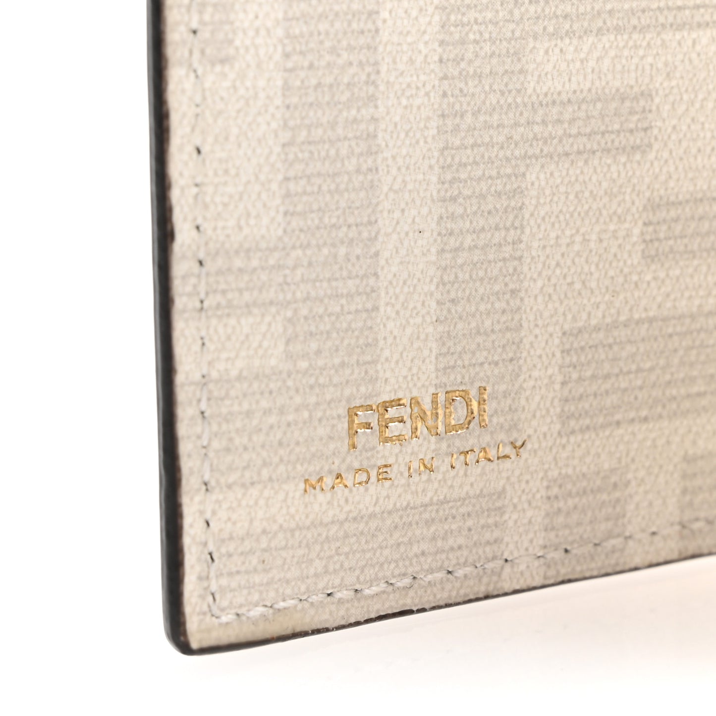 Glazed Fabric Vitello Liberty FF Logo Bikini Girls Inlay Fold Over Card Holder Wallet Bianco Perla Multicolor