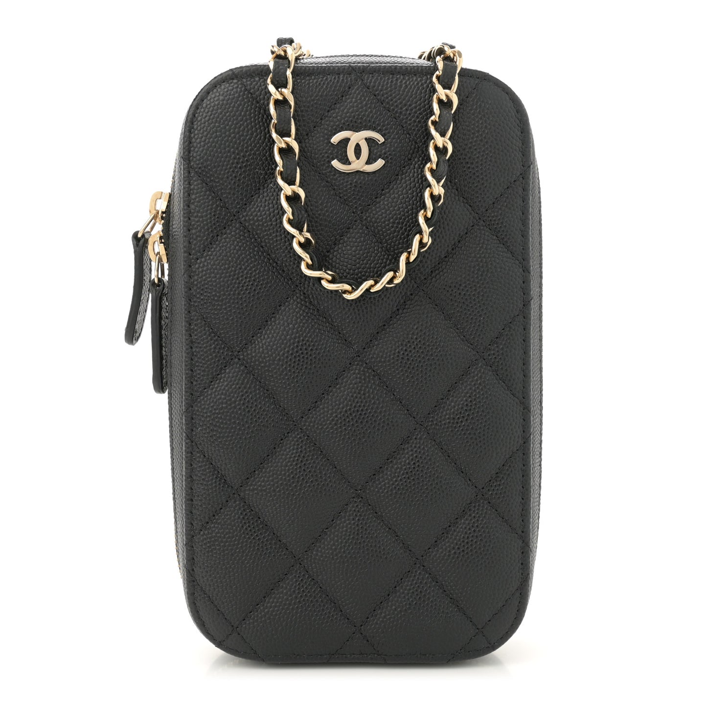 Caviar Quilted Phone Holder Wallet On Chain WOC Black