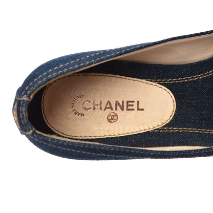 Chanel Denim Camellia Ballerina Flats 37 Navy Blue 8 of 13