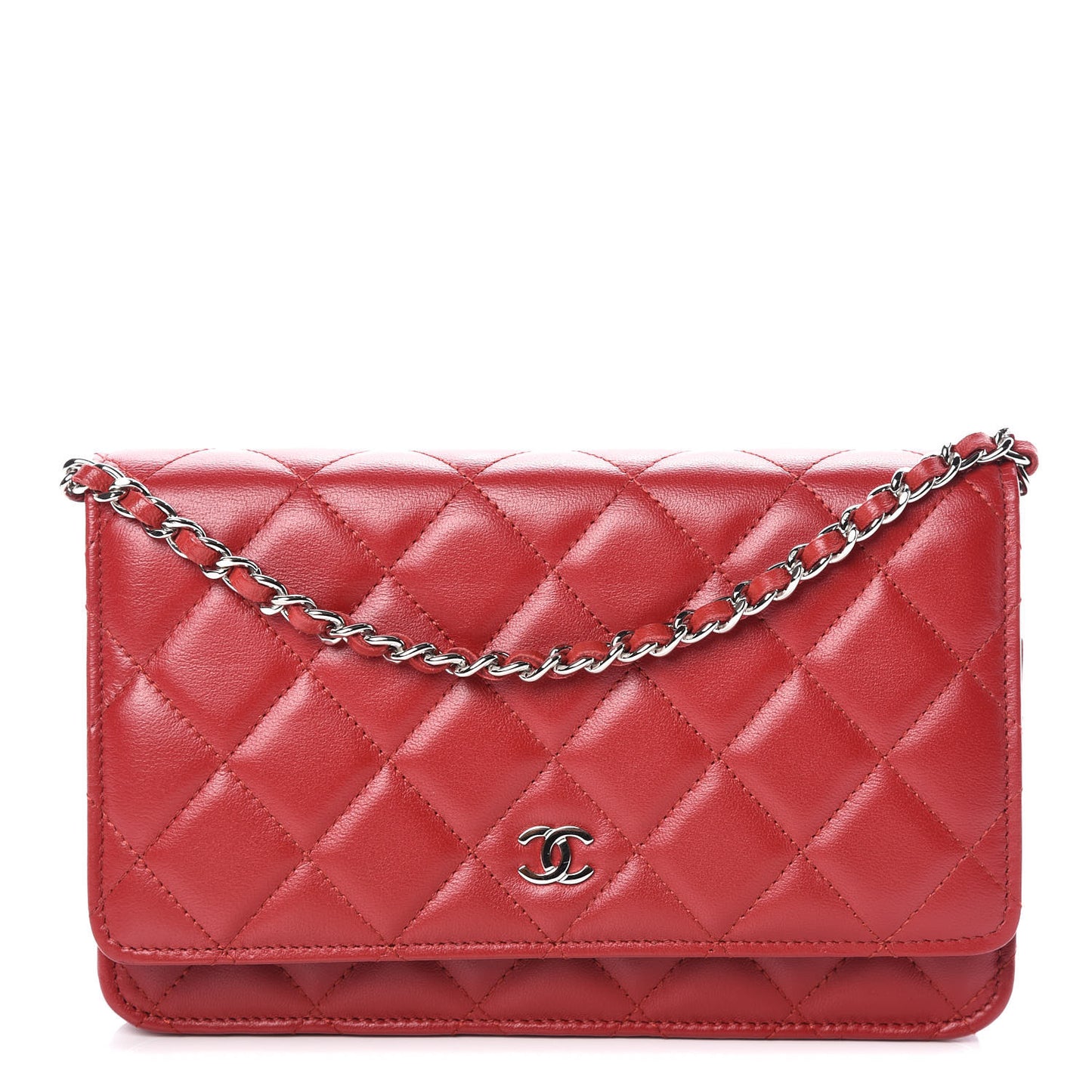 Lambskin Quilted Wallet On Chain WOC Red