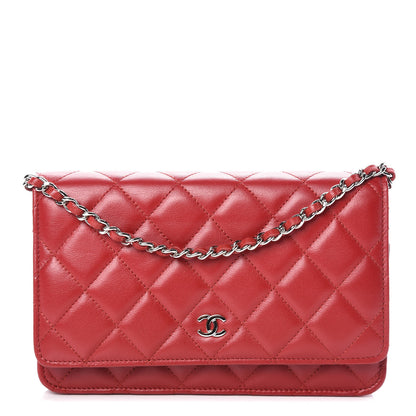 Chanel Lambskin Quilted Wallet On Chain WOC Red 1 of 10