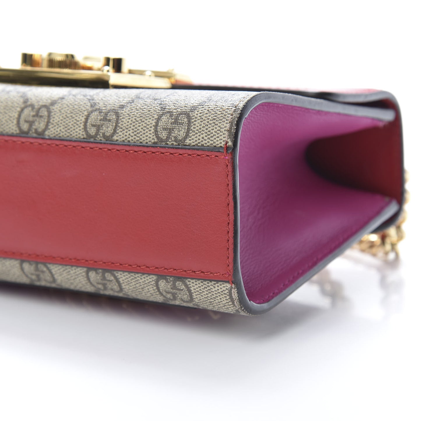 GG Supreme Monogram Calfskin Small Padlock Shoulder Bag Beige Hibiscus Red New Rosette