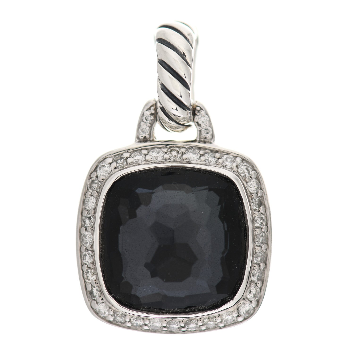 David Yurman Sterling Silver Black Orchid Diamond 11mm Albion Enhancer Pendant 1 of 3