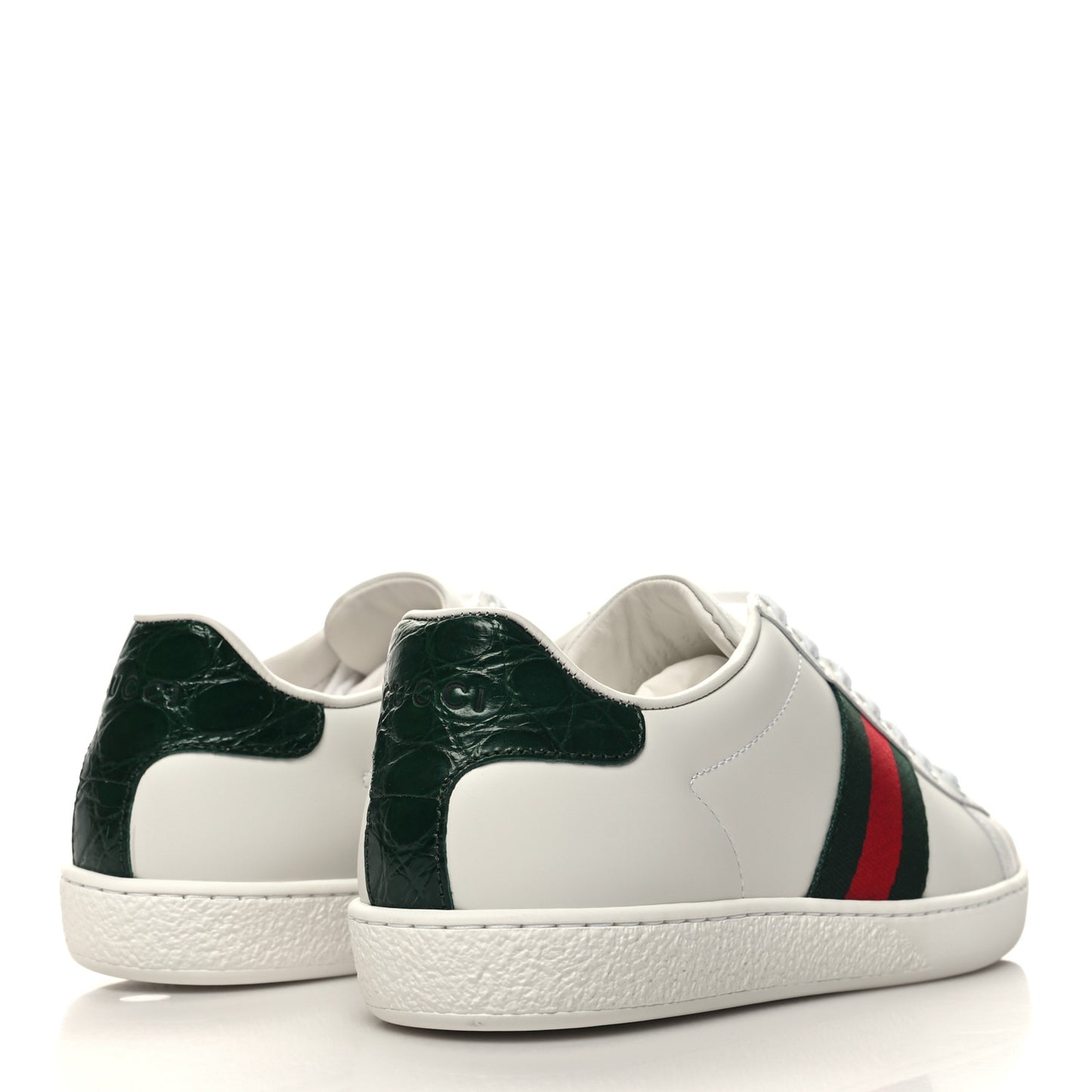 Calfskin Crocodile Web Womens Ace Sneakers 36 White Green