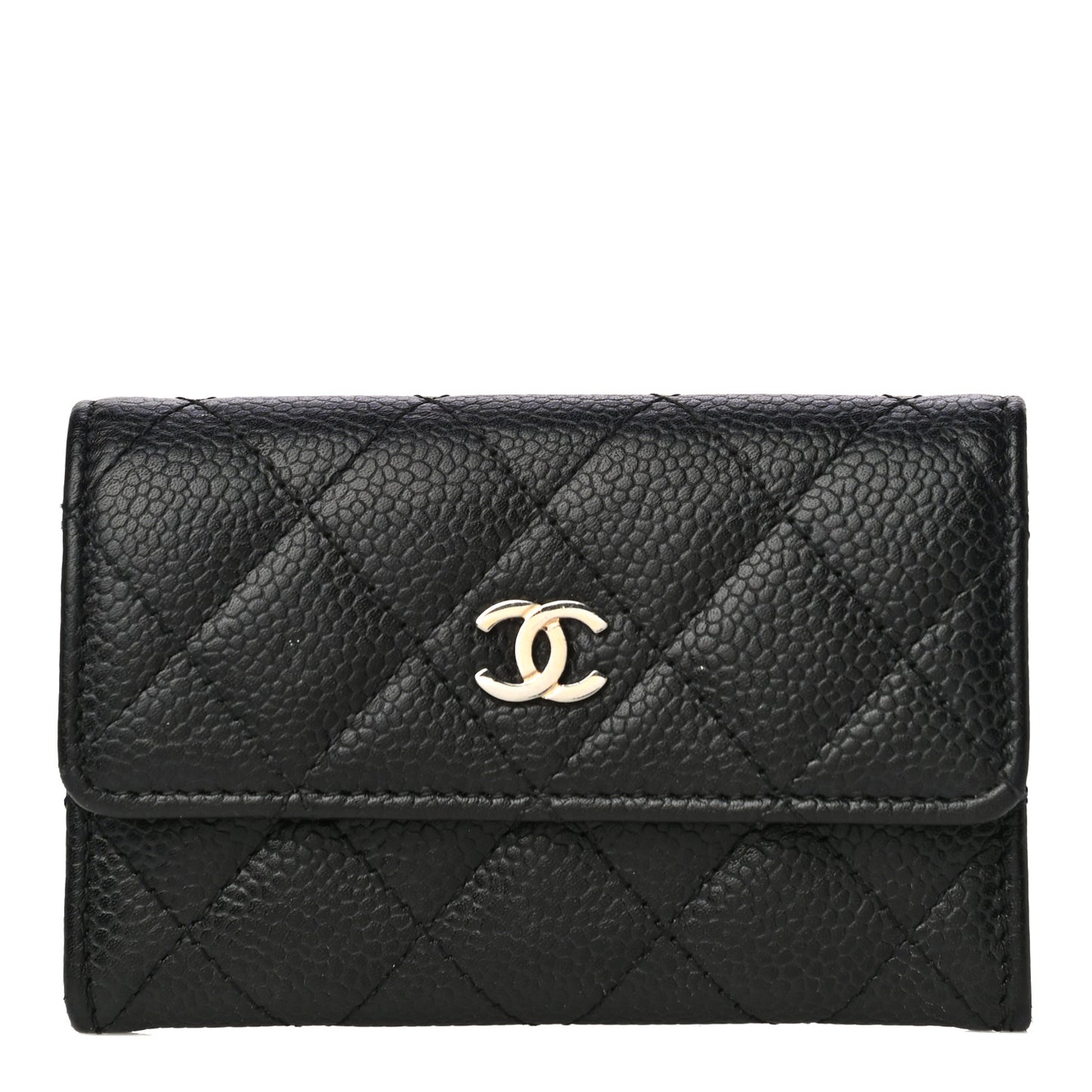 Caviar Quilted Flap Card Holder Black