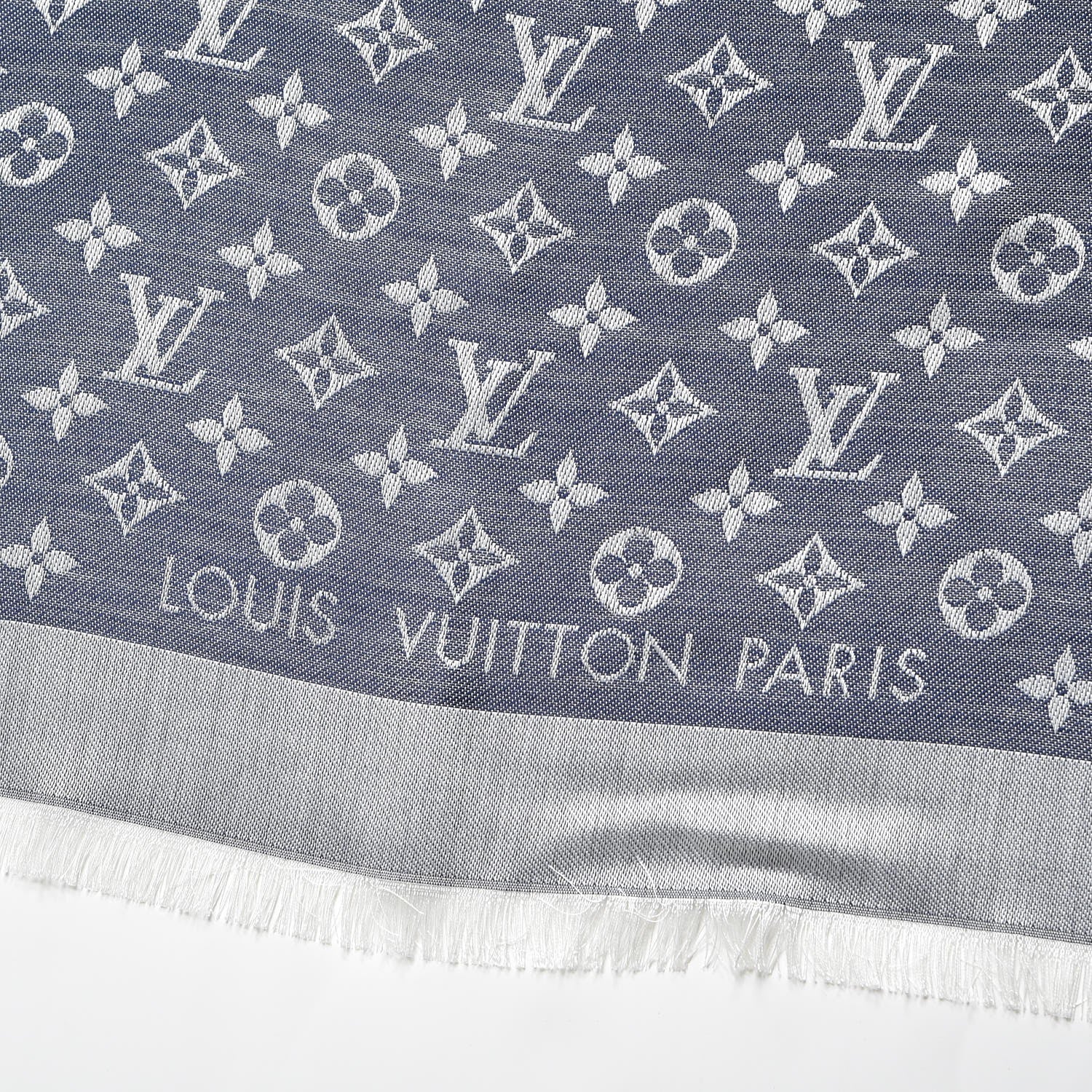 Louis Vuitton Silk Wool Monogram Denim Shawl Blue 3 of 5