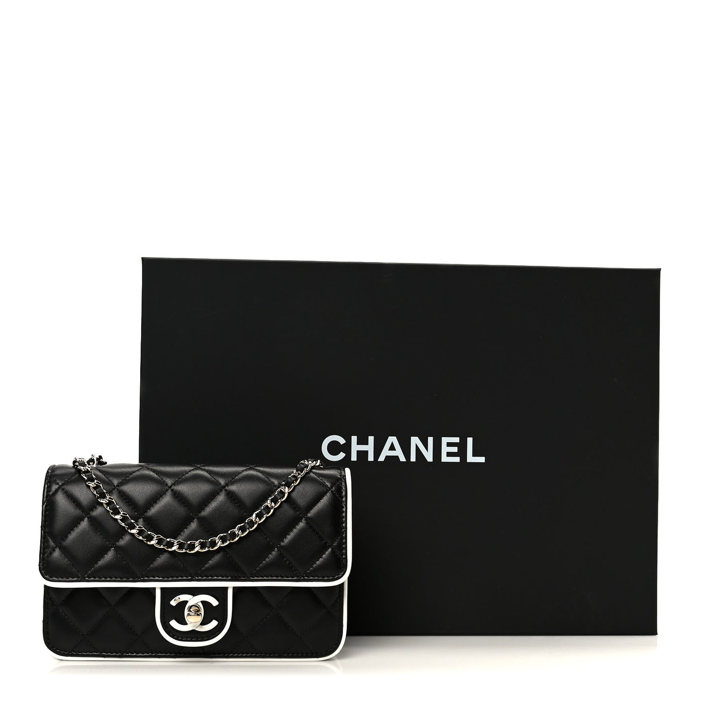 Lambskin Quilted Resin CC Mini Flap Bag Black White