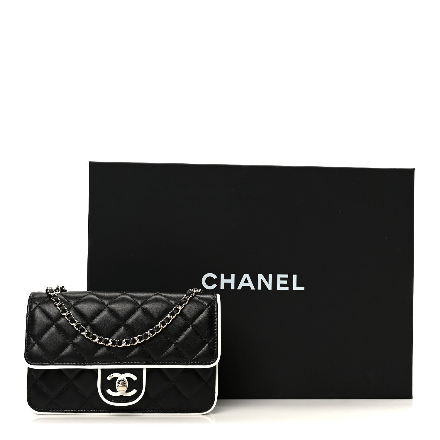 Chanel Lambskin Quilted Resin CC Mini Flap Bag Black White 12 of 12
